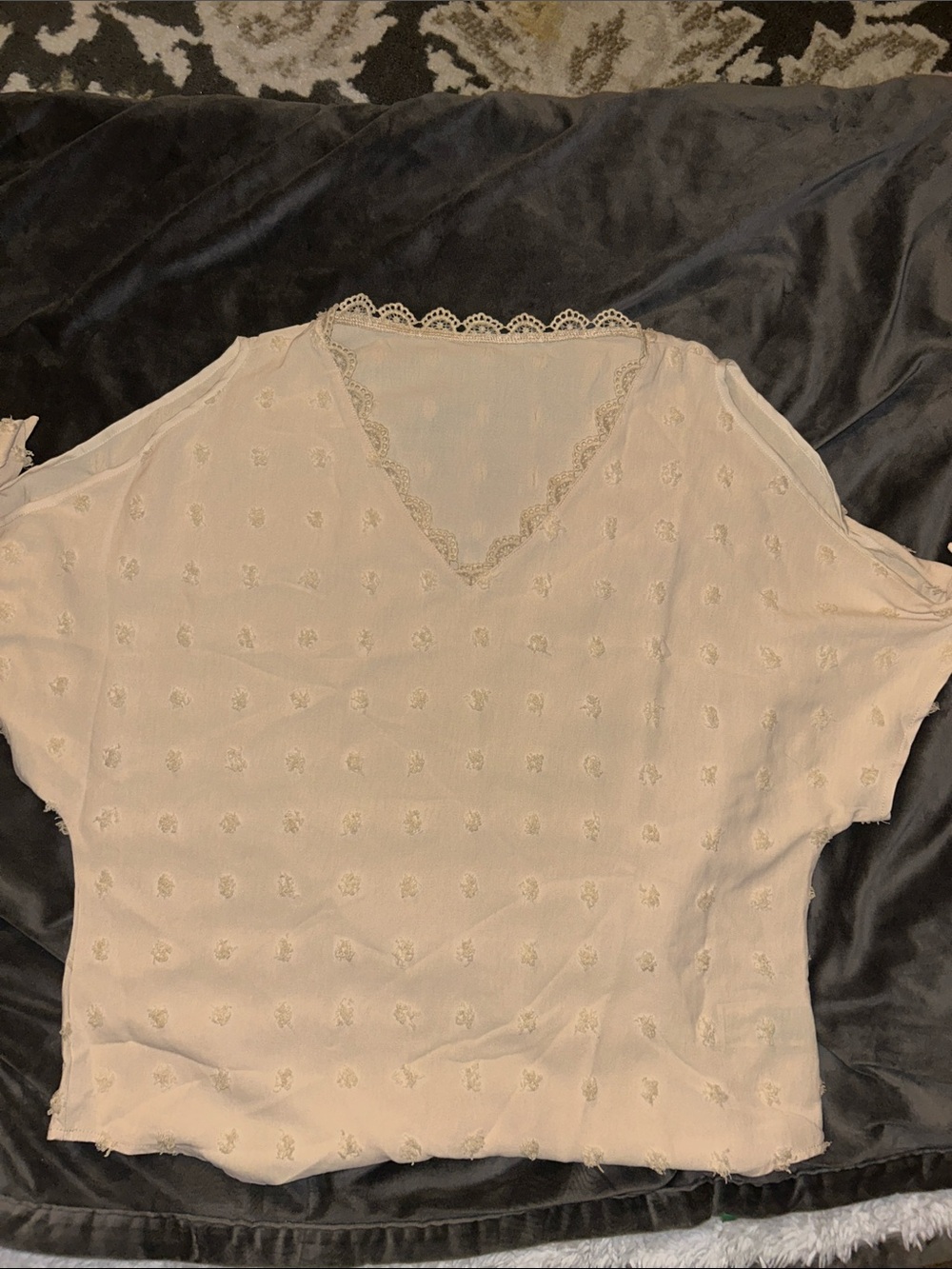 SHEIN Cream Eyelet Lace V-Neck Blouse